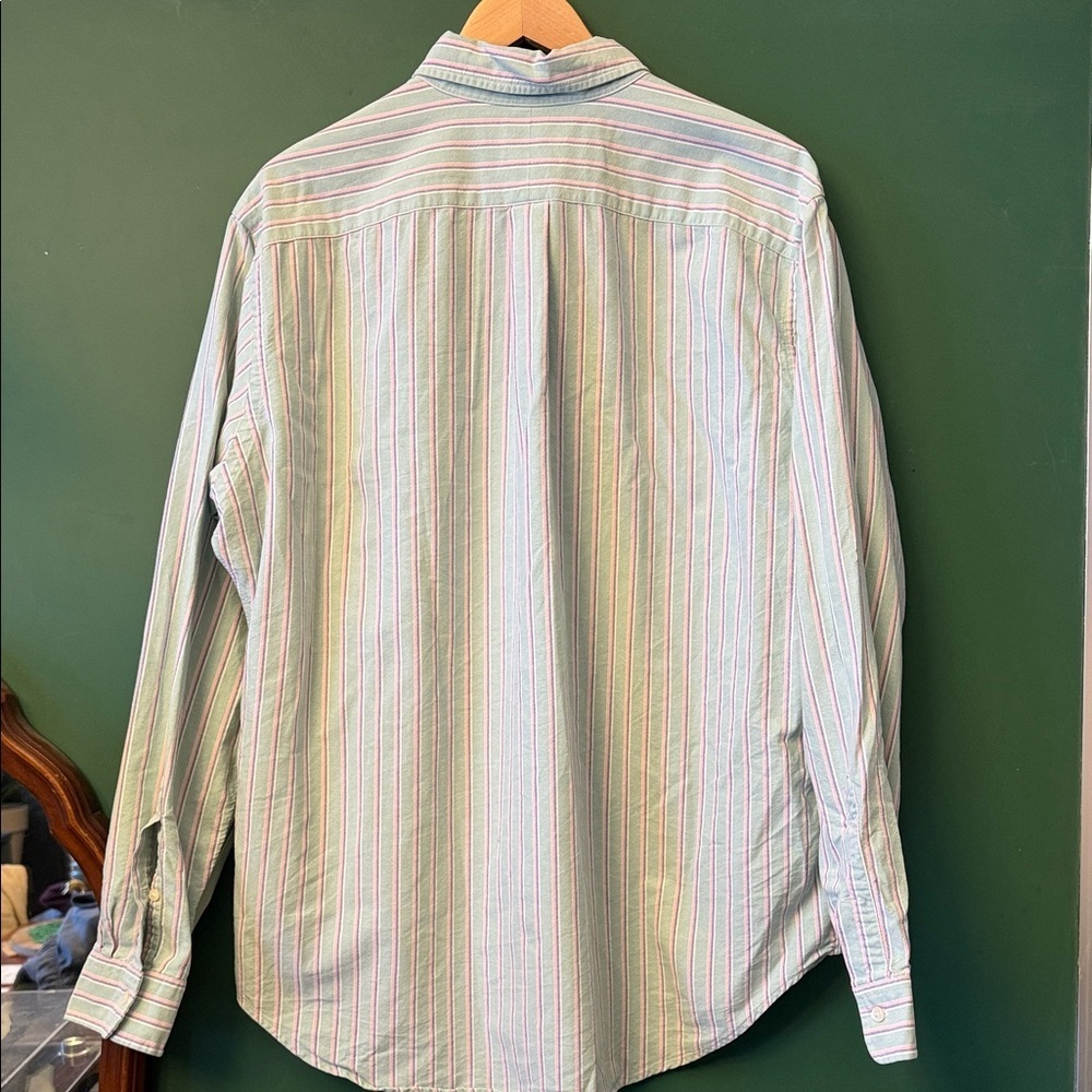 VNTG Ralph Lauren Mens XL Mint, Pink & Blue Striped Button-down Oxford Preppy - Picture 9 of 9